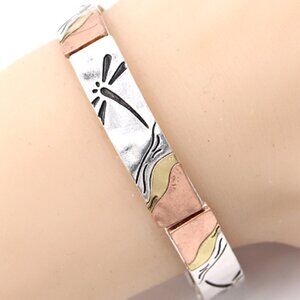 Elegant Silver, Copper and Gold-Toned Bracelet